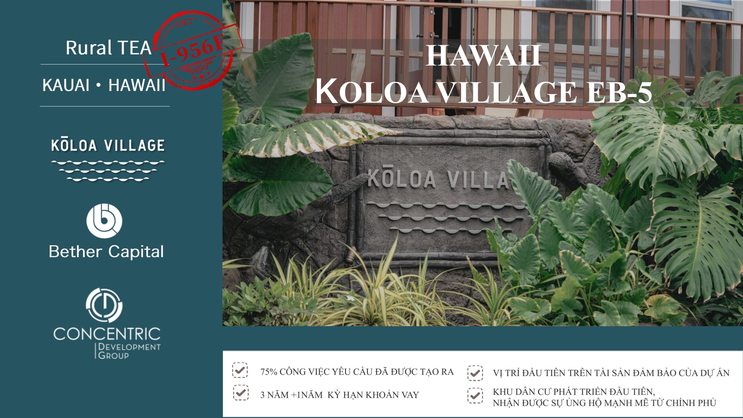 Dự án EB-5 Hawaii Koloa Village vùng nông thôn: Ưu tiên xét duyệt thẻ xanh 