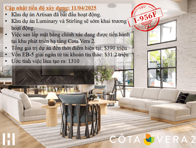 Cập nhật tiến độ dự án EB-5 Cota Vera 1 & 2 – Tháng 04/2025