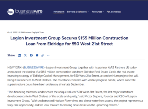Dự án EB-5 550 West Chelsea nhận gói tài trợ xây dựng 155 triệu USD