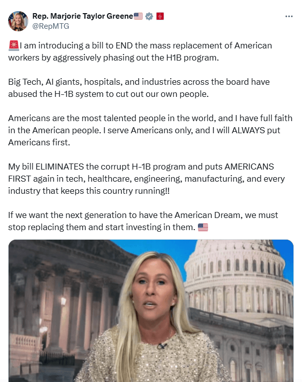 dự luật xóa bỏ hoàn toàn visa H-1B & cắt đứt lộ trình thẻ xanh tại Mỹ